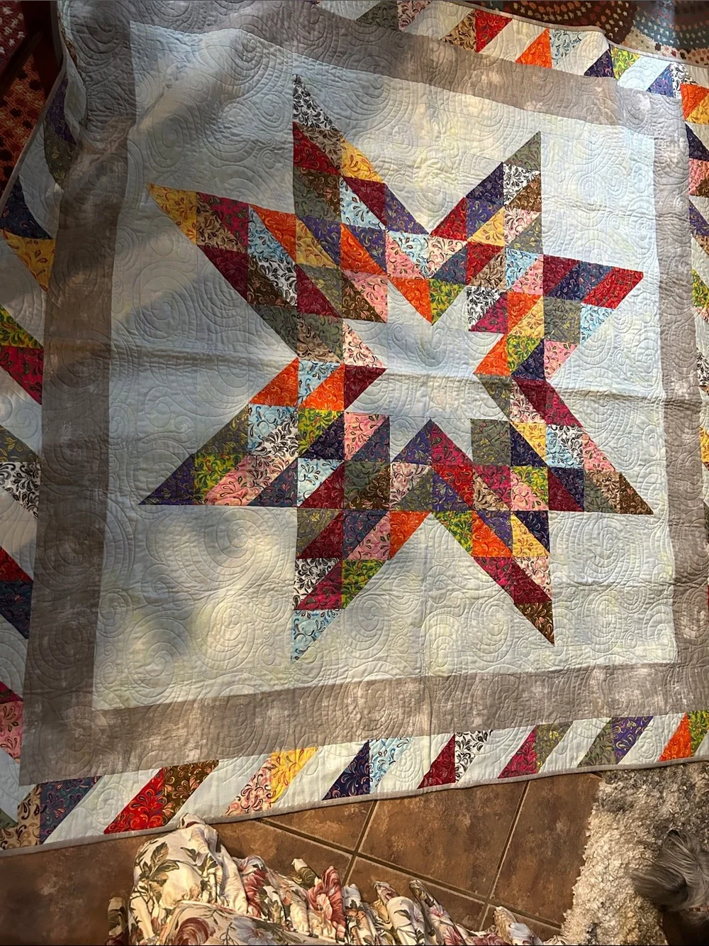 ONE OF A KIND - HAND RAFTED Starburst Quilt - Multicolor